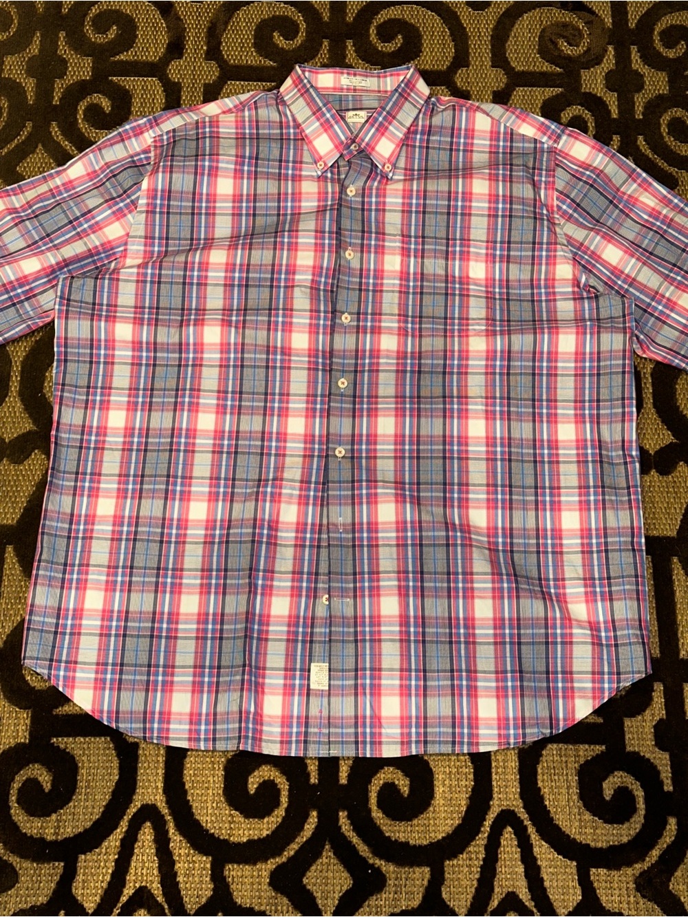 Peter Millar Plaid Dress Shirt Men’s 2XL Pink Blue White Cotton Button Down